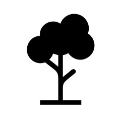 A simple black vector icon of a tree featuring a thick trunk, two branches, and a rounded, leafy canopy, emphasizing nature and environmental themes suitable for various design applications