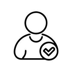 Fototapeta premium User profile icon with a simplified figure and a check mark, representing verified accounts for online platforms and social media