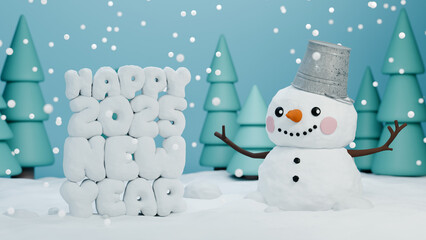 greetings for the new year 2025 snowman in the woods inscription © PetrovaZ