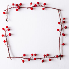 Minimalist Festive Frame with Red Berries © ArtistryArchive