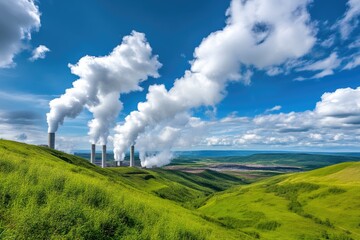 Landfill Pollution and Gas Vents Against Gloomy Clouds