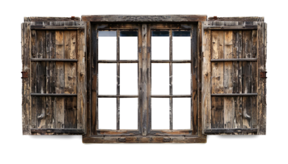 old wooden windows on a transparent background