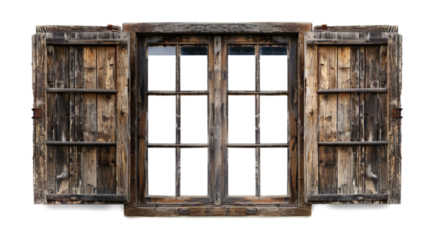 old wooden windows on a transparent background