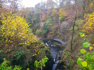Aira Force waterfalls in the Lake District National Park, England in Autumn