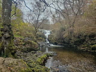 Aira Force waterfalls in the Lake District National Park, England in Autumn