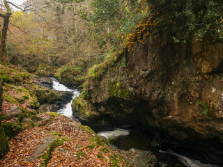 Aira Force waterfalls in the Lake District National Park, England in Autumn