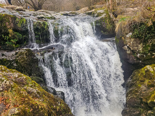 Aira Force waterfalls in the Lake District National Park, England in Autumn