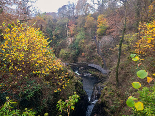 Aira Force waterfalls in the Lake District National Park, England in Autumn