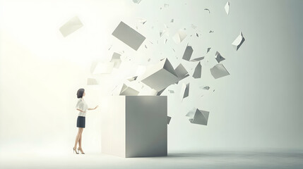 Out-of-the-box thinking concept with creative ideas breaking free in minimalist
