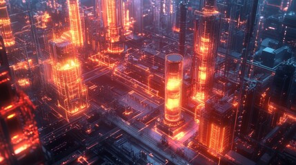 Obraz premium Glowing Industrial Metropolis