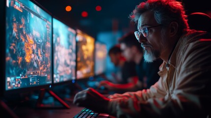 Obraz premium Focused Gamer at Computer