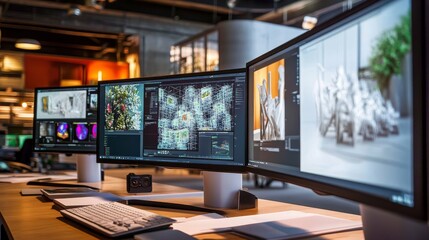 Naklejka premium Multi-Monitor Workstation - Digital Design