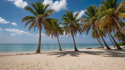 Fototapeta premium Perfect palm trees on beautiful beach at summer, vacation in tropical paradise concept 