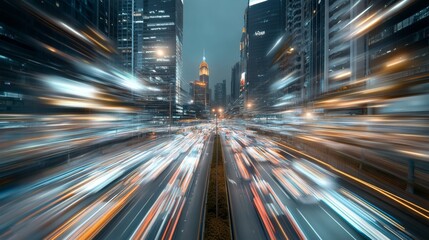 A dynamic capture of a city street at night with streaks of vibrant lights creating a futuristic,...