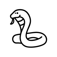 Fototapeta premium Cobra snake icon, playful line drawing with a tongue