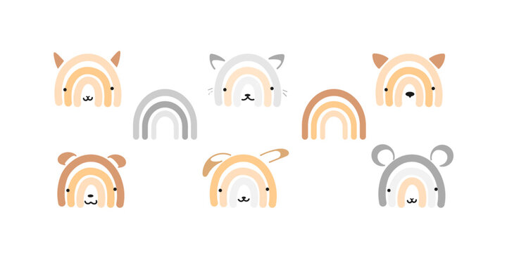 Vector Illustration of Cute Rainbow Animals on Transparent Background, Cartoon Image