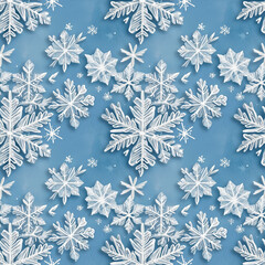 Snowflakes pattern in white on a blue background with copy space