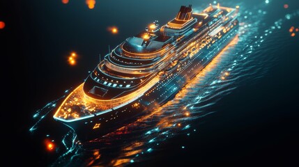 Futuristic Cruise Ship at Night