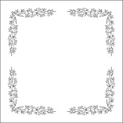 Decorative frame, vegetal ornamental frame with flowers, decorative border, corners for greeting cards, banners, business cards, invitations. Isolated vector illustration.	
