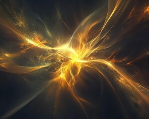 Dynamic burst of light and energy with golden rays radiating against a dark background