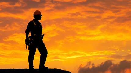 Start with a simple silhouette of a worker. This can be a standing figure, possibly holding tools or wearing a hard hat.