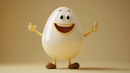 Happy Cartoon Egg Character with Big Smile and Open Arms