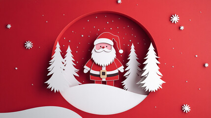 Festive Paper Cutout Santa Claus in Winter Wonderland