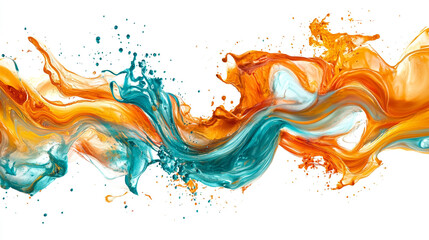 Fototapeta premium Abstract Orange and Teal Liquid Splash Swirling Paint Dynamic Background