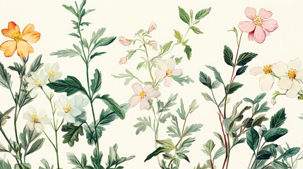 Vintage watercolor botanical illustrations of herbs and flowers,. Botanical. Illustration