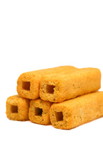 fried stick snack corn flavor isolated on white background.snack food indonesia