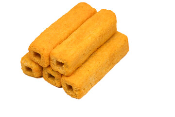 fried stick snack corn flavor isolated on white background.snack food indonesia