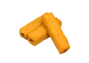 fried stick snack corn flavor isolated on white background.snack food indonesia