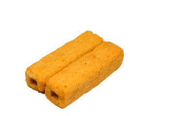 fried stick snack corn flavor isolated on white background.snack food indonesia