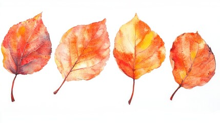 Watercolor set of autumn leaves on a white background Featuring vibrant orange and red fall foliage Hand painted artwork