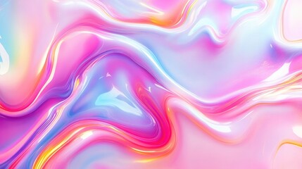 Fototapeta premium Abstract Iridescent Wavy Marble Shapes Or Liquid Flow Glossy Neon Holographic Curved Forms Vibrant Curved Rainbow Distorted Shapes