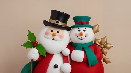 Merry Christmas wishes graphic design 2d and 3d illustration template. Merry Christmas images with snowmen and Santa Claus.