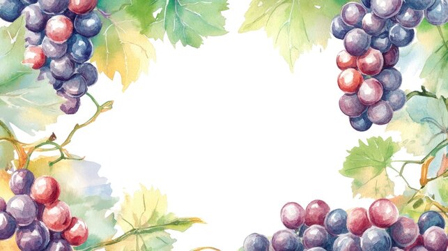 Watercolor menu postcard mockup featuring a grapevine border ideal for showcasing organic food and wine illustrations