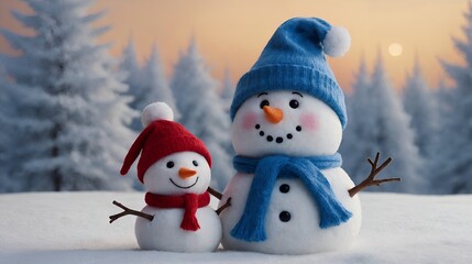 Fototapeta premium High-resolution Christmas images with snowmen and decorative items illustration design image. Merry Christmas Greeting Card.