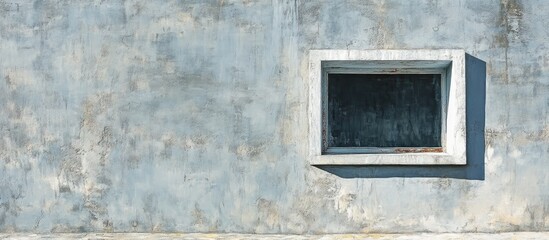 Rectangular window set in a textured grey wall enhancing minimalistic architecture