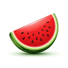 A 3D logo of a watermelon slice with a glossy surface