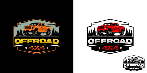Illustrated emblem logo featuring an offroad car truck. suitable for offroad communities and t-shirts. © Angon_Graphic