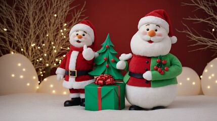 Merry Christmas wishes graphic design 2d and 3d illustration template. Merry Christmas images with snowmen and Santa Claus.