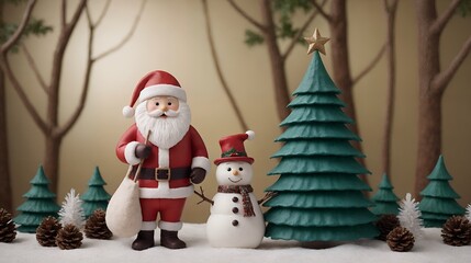 Merry Christmas wishes graphic design 2d and 3d illustration template. Merry Christmas images with snowmen and Santa Claus.