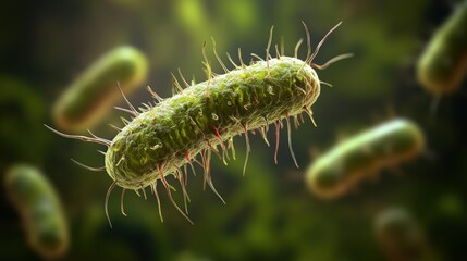 Fototapeta premium Close-up of a bacterium with hair-like structures.