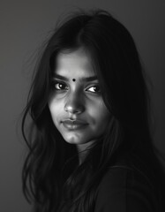 Fototapeta premium Black and White Portrait of an Attractive Nepali Ethiopian Girl
