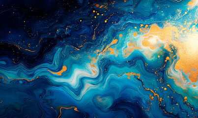 Obraz premium An abstract composition featuring rich blue waves accented with gold elements