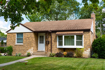 Suburban house architecture. Suburb exterior with private housing. Suburban neighborhood. Private...