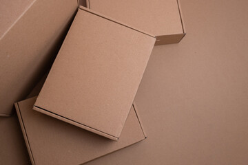Brown paper box. Cardboard box isolated on white background. Place for text. Gift box