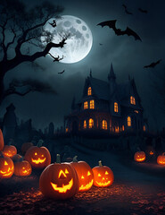 Halloween Scary Night Background haunted house  