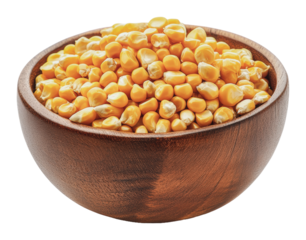 PNG Fresh yellow corn kernels in a wooden bowl
